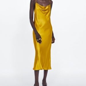 Zara Yellow Gold Satin Slip Dress XS